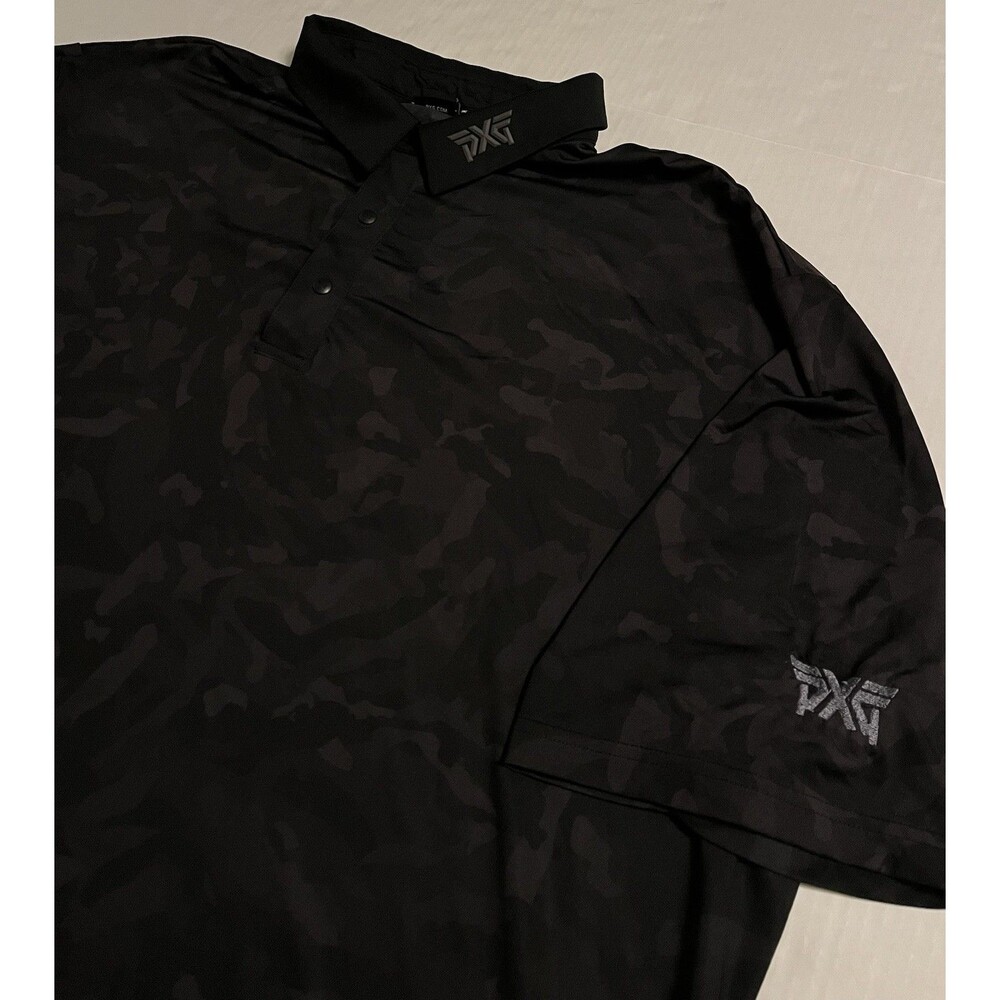 New PXG Golf Camo Black Performance Snap Logo Polo Shirt 2XL Driver Irons Clubs